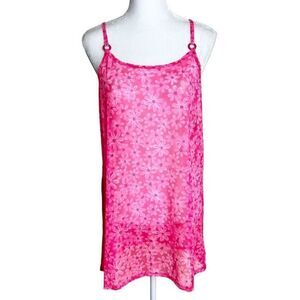 Vintage Leilani Y2K Bright Pink Floral Spaghetti‎ Strap Sheer Mesh Coverup S/M